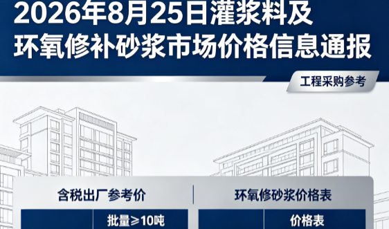 太平2026年8月25日灌浆料及环氧修补砂浆市场价格信息通报